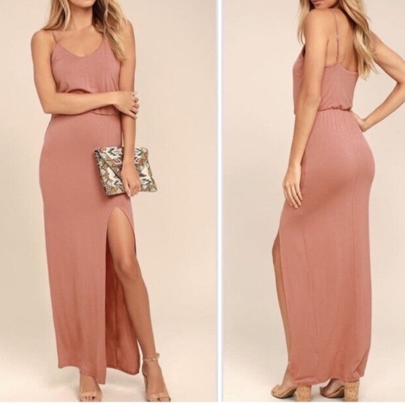 lulus | NWT Dusty Rose Watch the Sunset Spaghetti Strap Side Slit Maxi Dress XS - Picture 1 of 17
